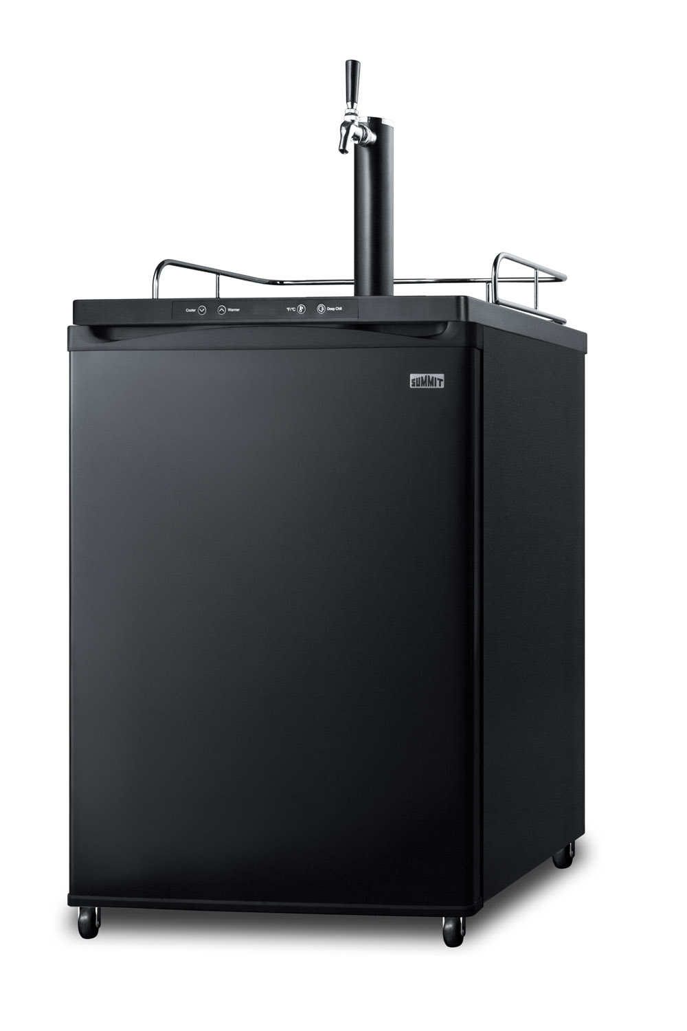 Freestanding residential beer dispenser, auto defrost with digital thermostat, 2.5 lb. CO2 tank, and single tap kit in black exterior finish